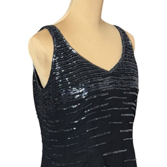 VTG 90s Ikara Beaded Top Sz.10 Black Sleeveless V-Neck Formal Event Gothic Glam - Picture 3 of 10